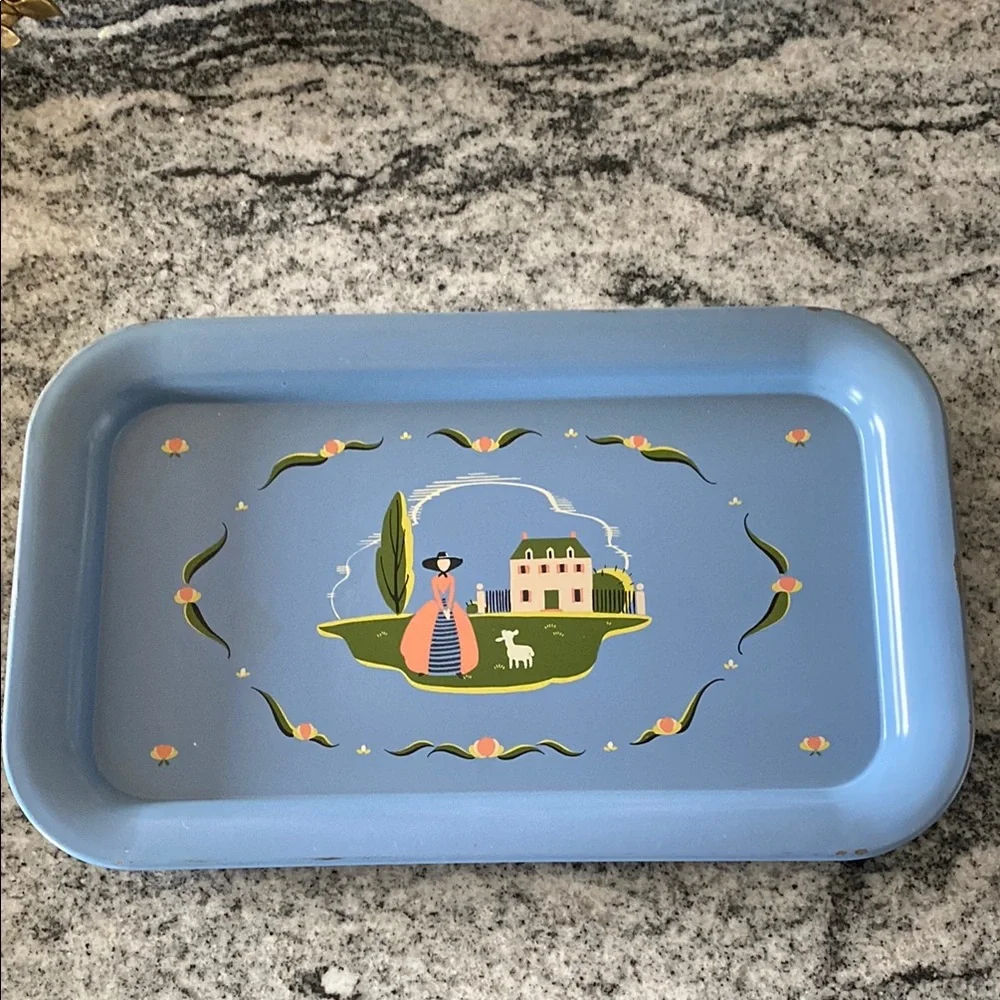 Vintage MCM Blue Tole Tray!